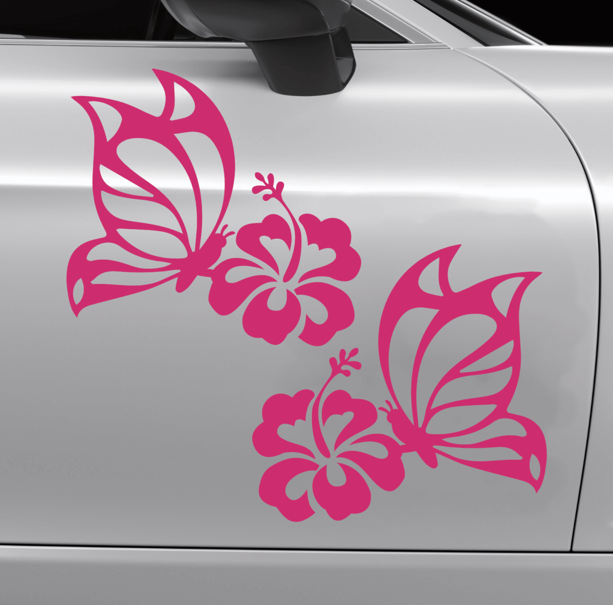 Set of Butterfly on Hibiscus Flower Decal