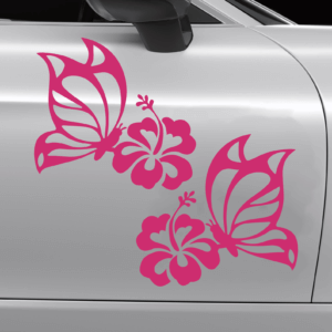 Set of Butterfly on Hibiscus Flower Decal
