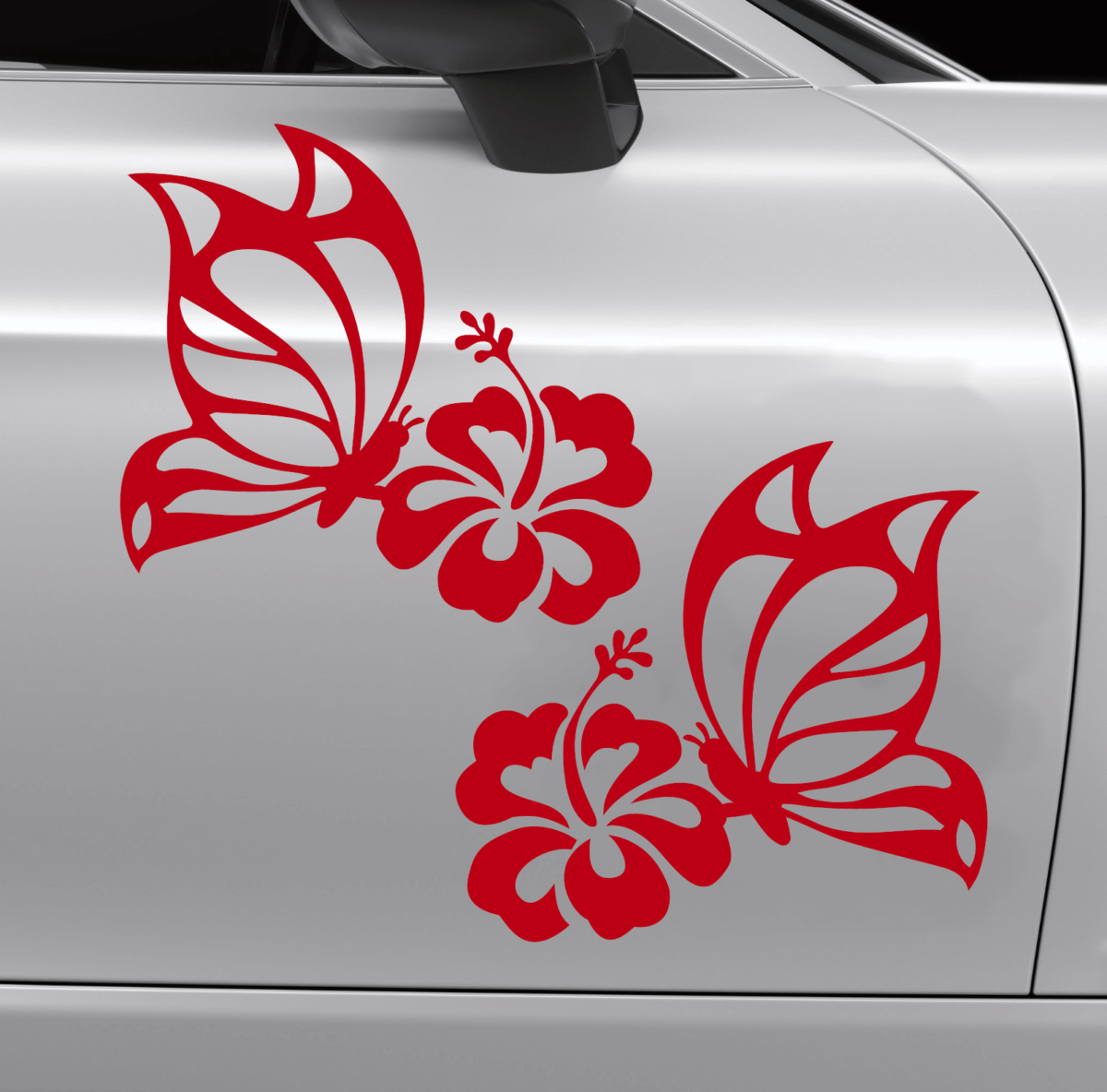 Set of Butterfly on Hibiscus Flower Decal - Image 2