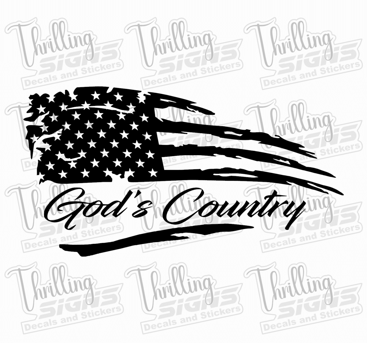 God's Country Tattered American Flag Decal - Image 2
