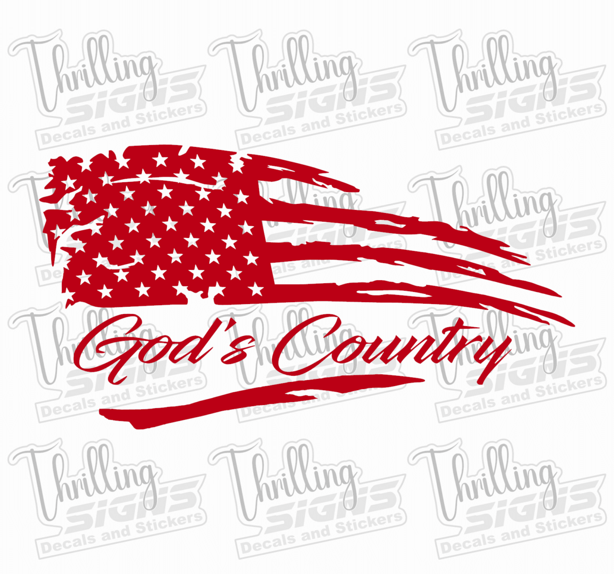 God's Country Tattered American Flag Decal - Image 3
