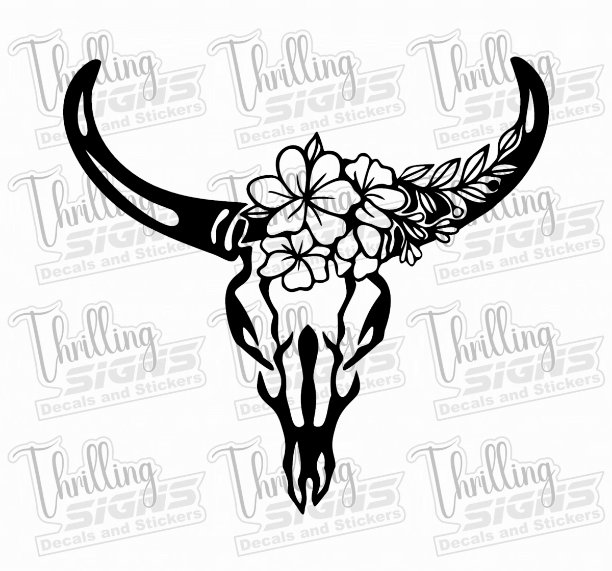 Cow Skull with Flowers Decal - Image 2