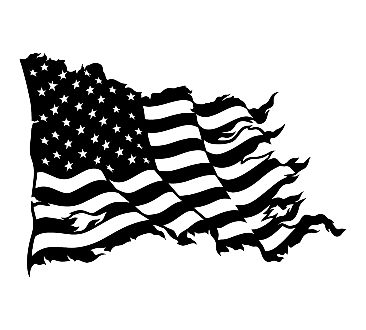 Tattered wavy american flag black