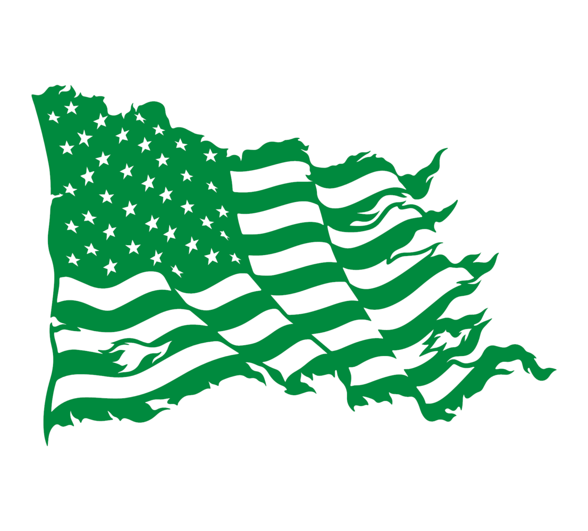 Tattered wavy american flag light green