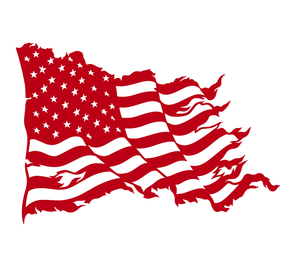 Tattered wavy american flag red