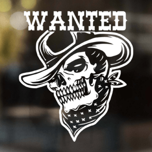 Wanted Cowboy Skull Decal
