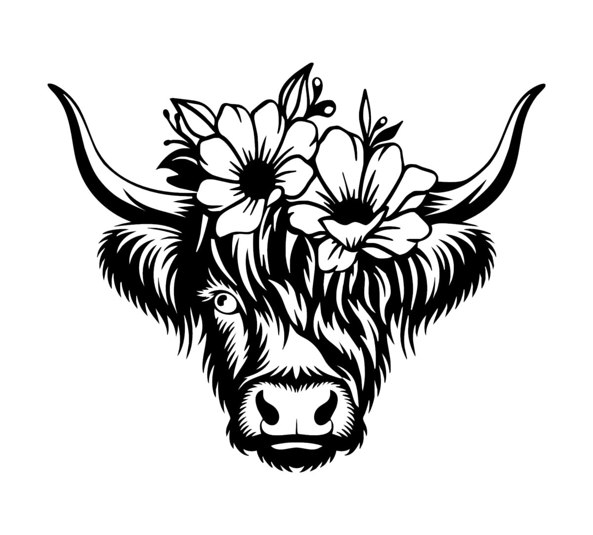 Highland Cow with Flowers Decal - Image 2