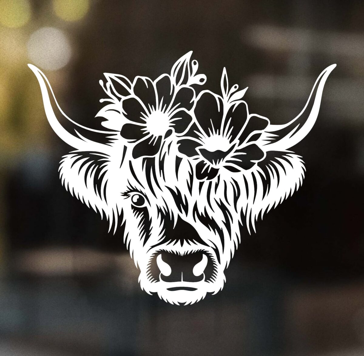 Highland Cow with Flowers Decal