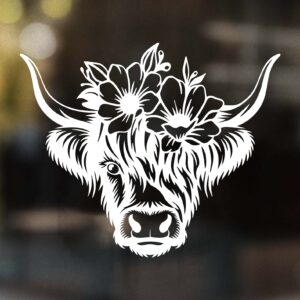 Highland Cow with Flowers Decal
